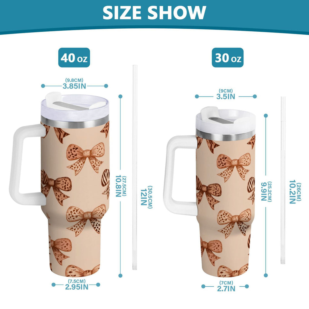 40 oz Insulated Stainless Steel Tumbler Double Wall Stainless Steel Tumbler with 2-Way Drinking Leopard Print Bow 59TL