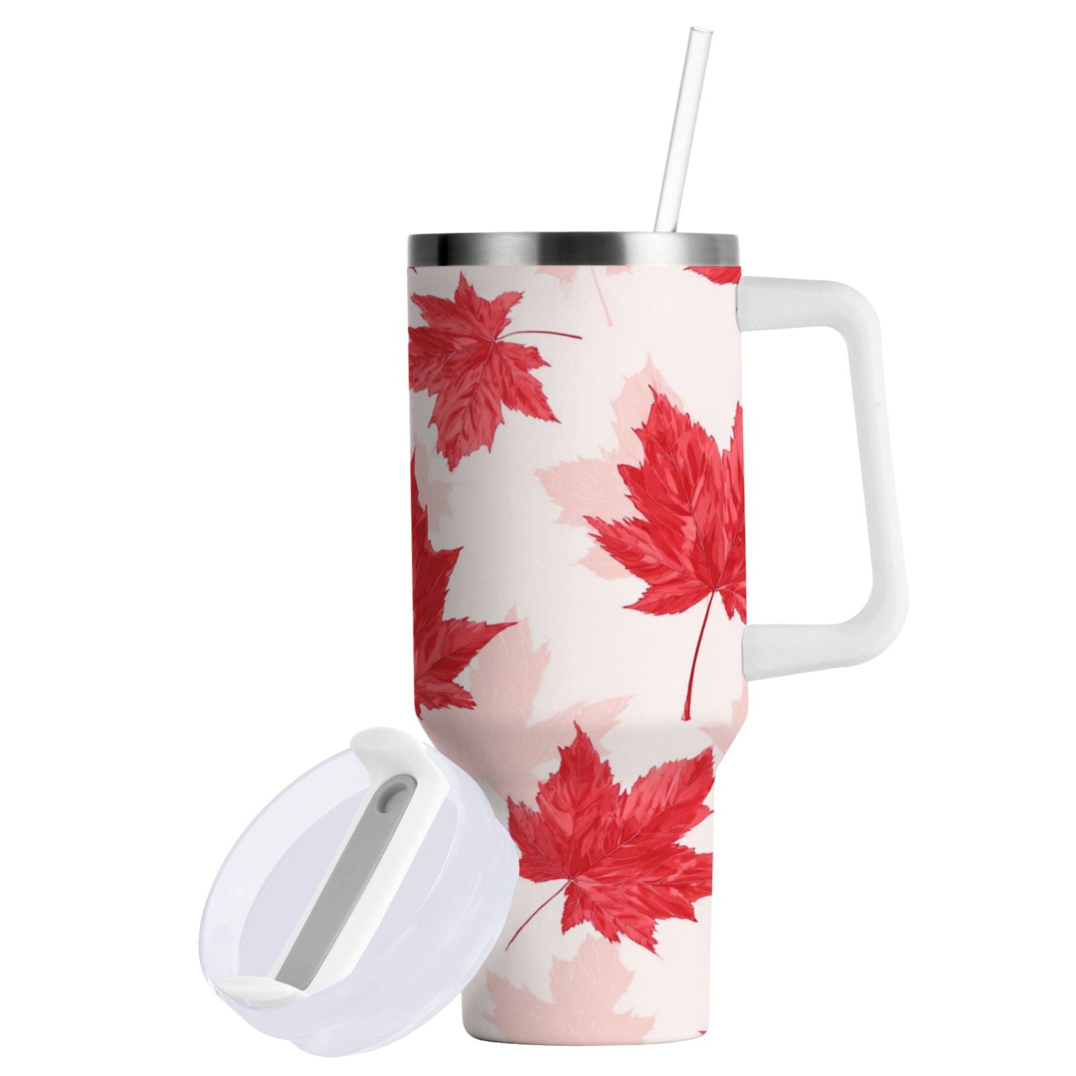 40 oz Insulated Stainless Steel Tumbler Double Wall Stainless Steel Tumbler with 2-Way Drinking Red Maple Leaves Pattern 1YXG
