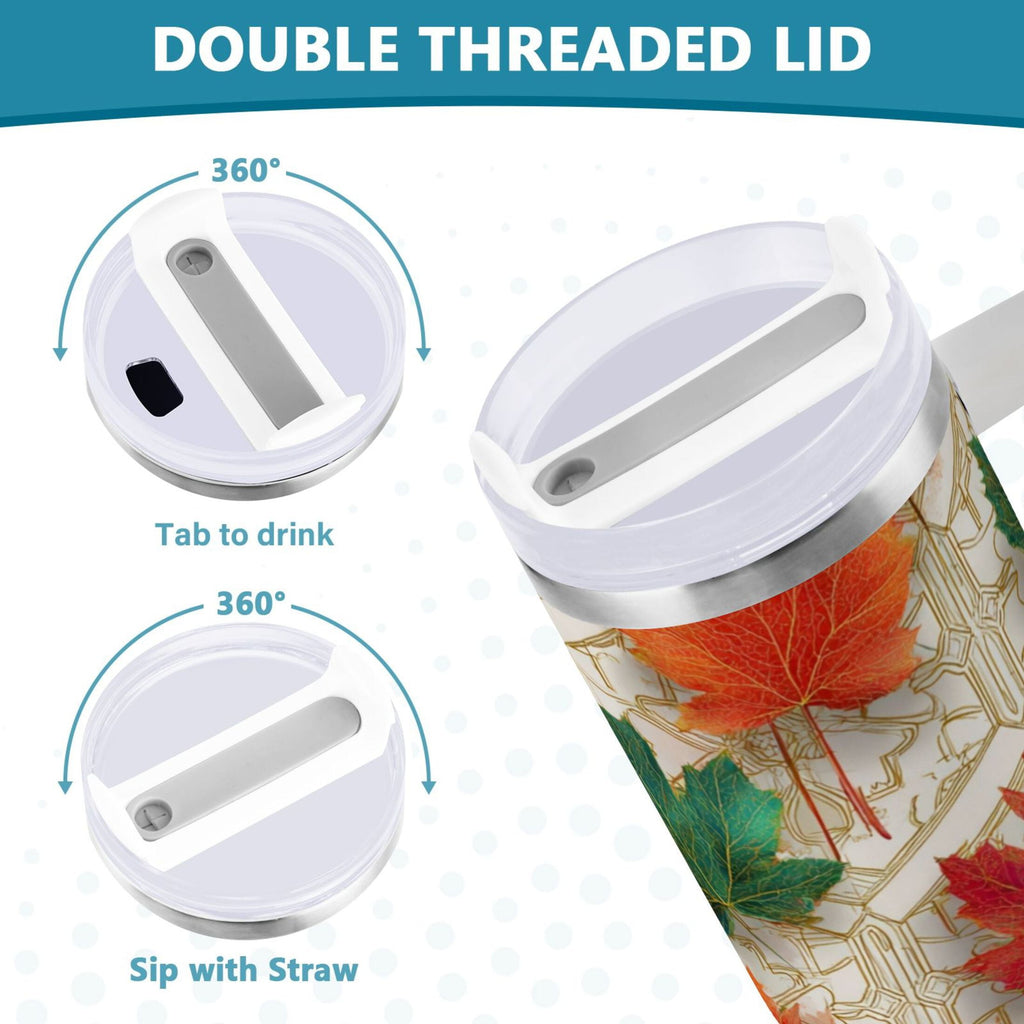 30 oz Insulated Stainless Steel Tumbler Double Wall Stainless Steel Tumbler with 2-Way Drinking Green and Red Maple Leaves YH59