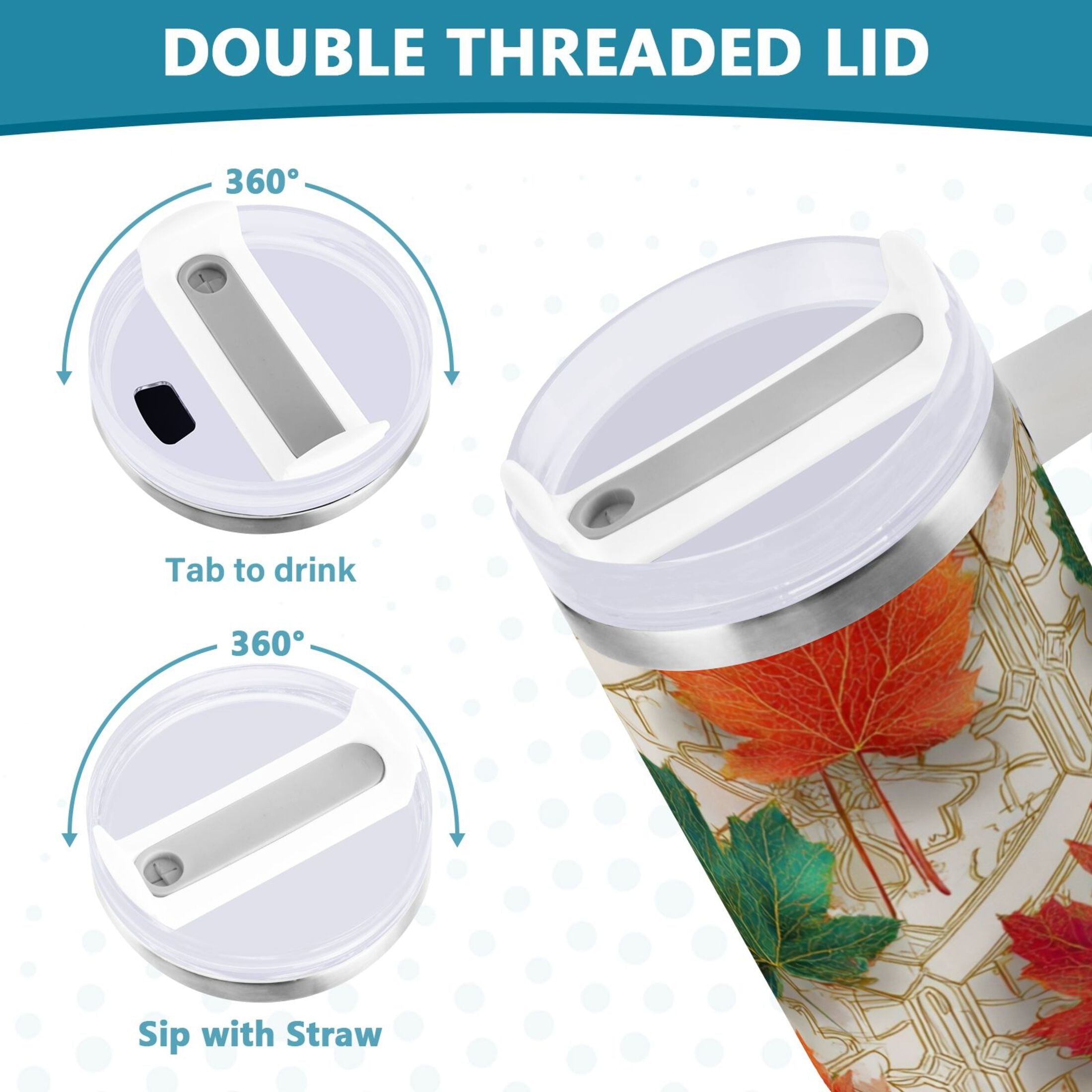 30 oz Insulated Stainless Steel Tumbler Double Wall Stainless Steel Tumbler with 2-Way Drinking Green and Red Maple Leaves YH59