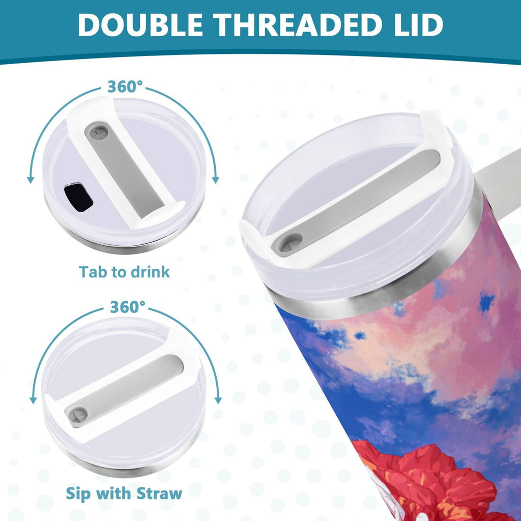 30 oz Insulated Stainless Steel Tumbler Double Wall Stainless Steel Tumbler with 2-Way Drinking Rose with Flag Pattern W6UE