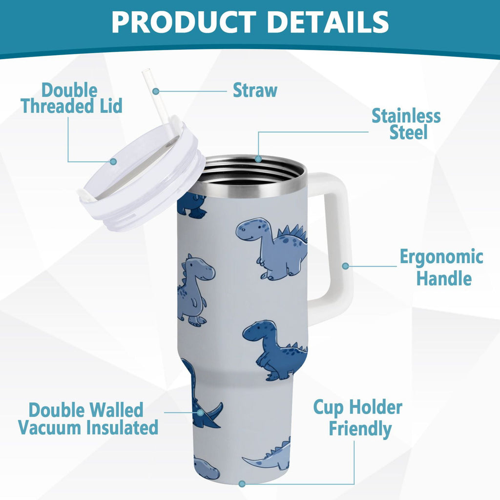 30 oz Insulated Stainless Steel Tumbler Double Wall Stainless Steel Tumbler with 2-Way Drinking Cute Blue Dinosaurs TKRP