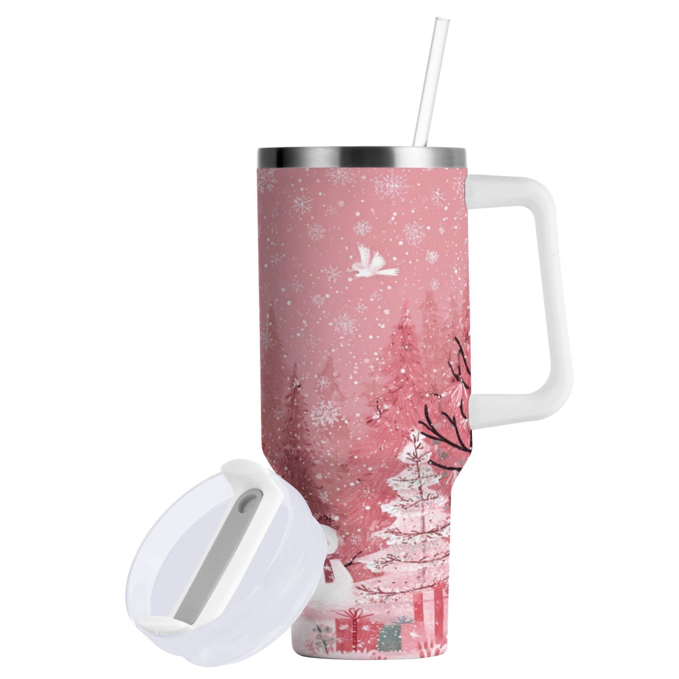 40 oz Insulated Stainless Steel Tumbler Double Wall Stainless Steel Tumbler with 2-Way Drinking Christmas Forest with Snowmen UL2H