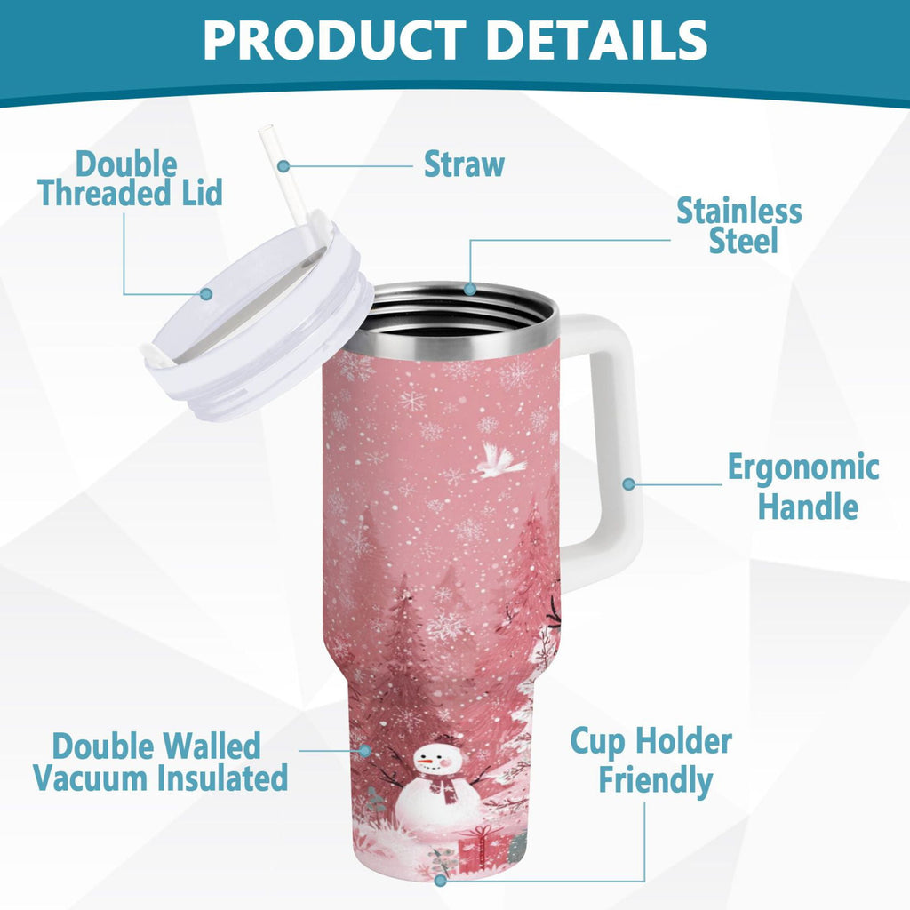40 oz Insulated Stainless Steel Tumbler Double Wall Stainless Steel Tumbler with 2-Way Drinking Christmas Forest with Snowmen UL2H