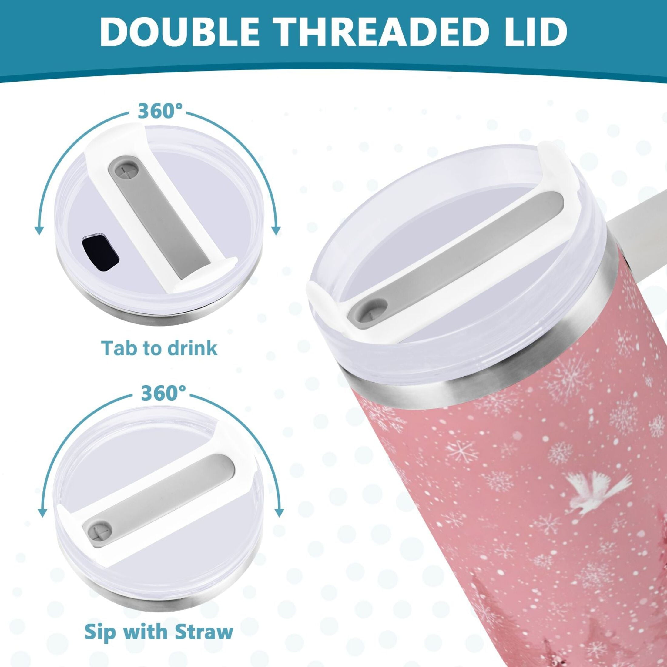 40 oz Insulated Stainless Steel Tumbler Double Wall Stainless Steel Tumbler with 2-Way Drinking Christmas Forest with Snowmen UL2H