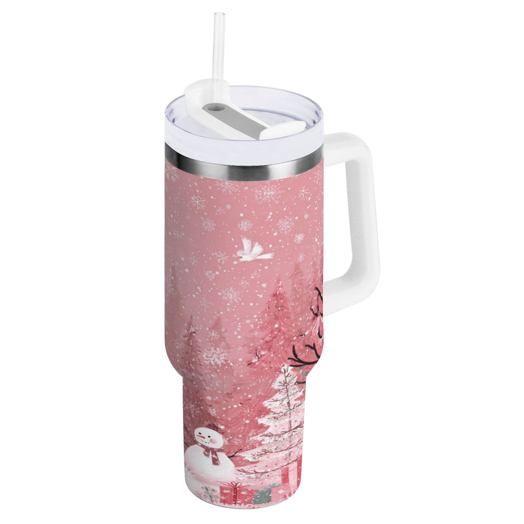 40 oz Insulated Stainless Steel Tumbler Double Wall Stainless Steel Tumbler with 2-Way Drinking Christmas Forest with Snowmen UL2H