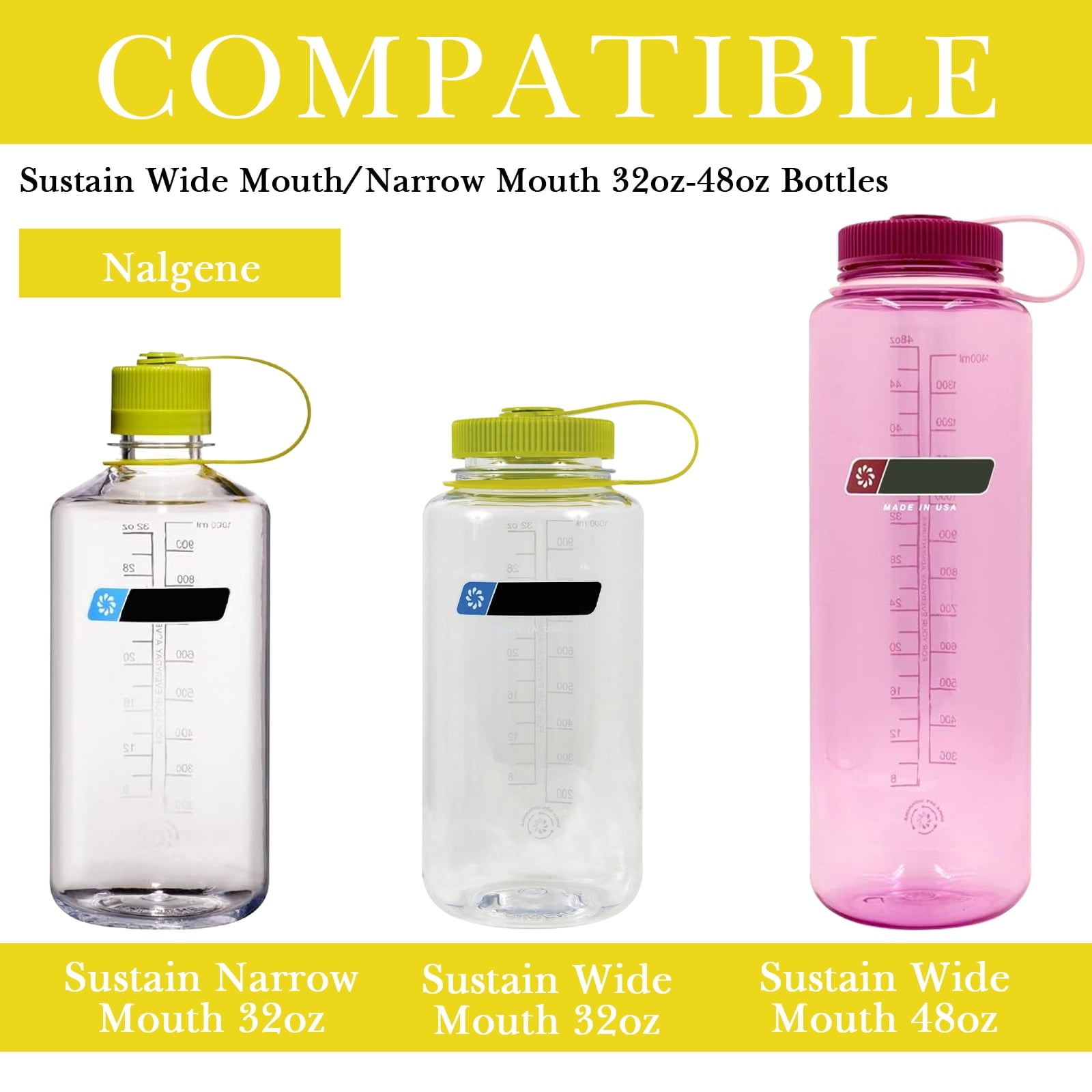 Linkidea 2 Pack Water Bottle Boot Compatible with Nalgene Sustain Wide Mouth 32oz/48oz, Narrow Mouth 32oz, Silicone Anti-Slip Bottle Bottom Bumper Protector (Yellow) HCIN