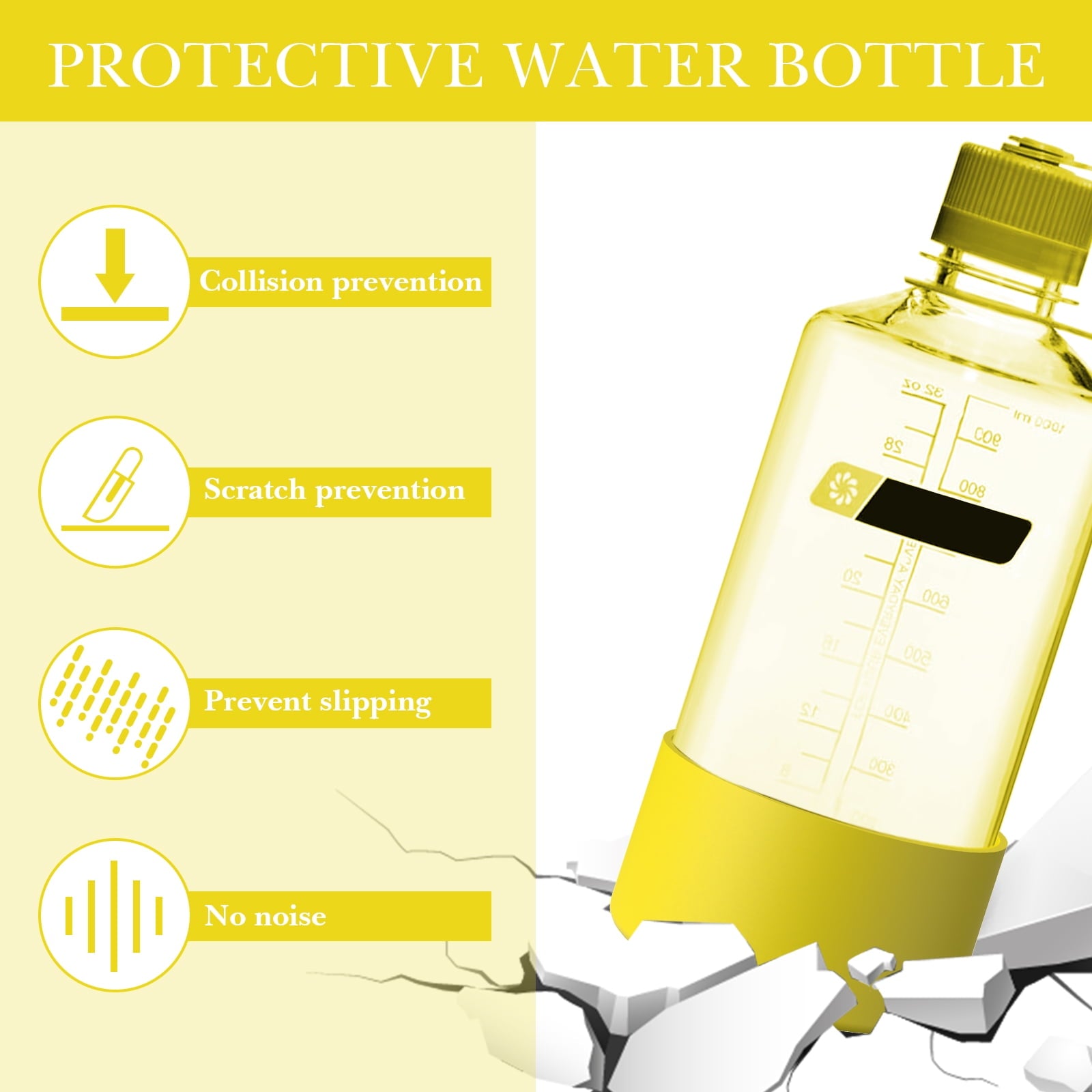 Linkidea 2 Pack Water Bottle Boot Compatible with Nalgene Sustain Wide Mouth 32oz/48oz, Narrow Mouth 32oz, Silicone Anti-Slip Bottle Bottom Bumper Protector (Yellow) HCIN