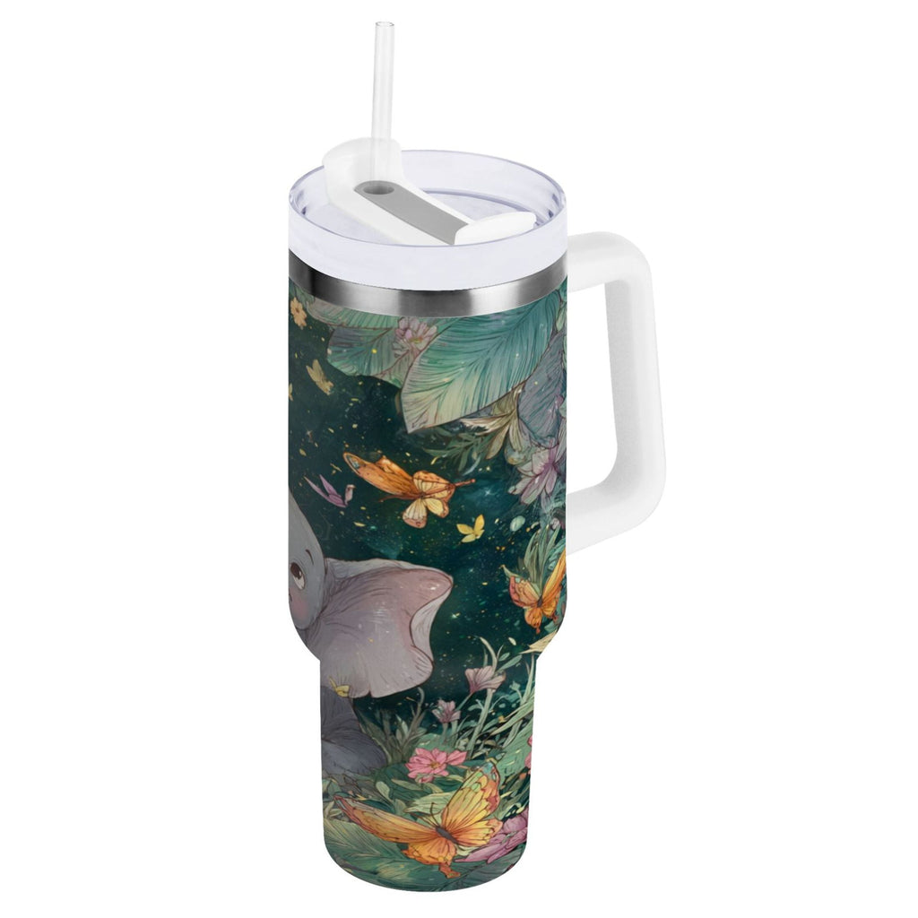 40 oz Insulated Stainless Steel Tumbler Double Wall Stainless Steel Tumbler with 2-Way Drinking Cute Elephant J8YA
