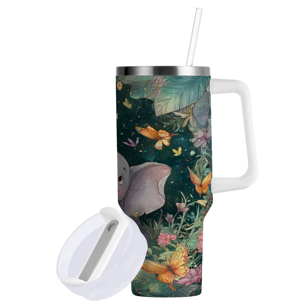 40 oz Insulated Stainless Steel Tumbler Double Wall Stainless Steel Tumbler with 2-Way Drinking Cute Elephant J8YA