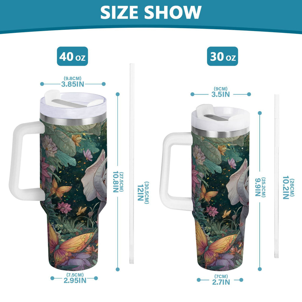 40 oz Insulated Stainless Steel Tumbler Double Wall Stainless Steel Tumbler with 2-Way Drinking Cute Elephant J8YA