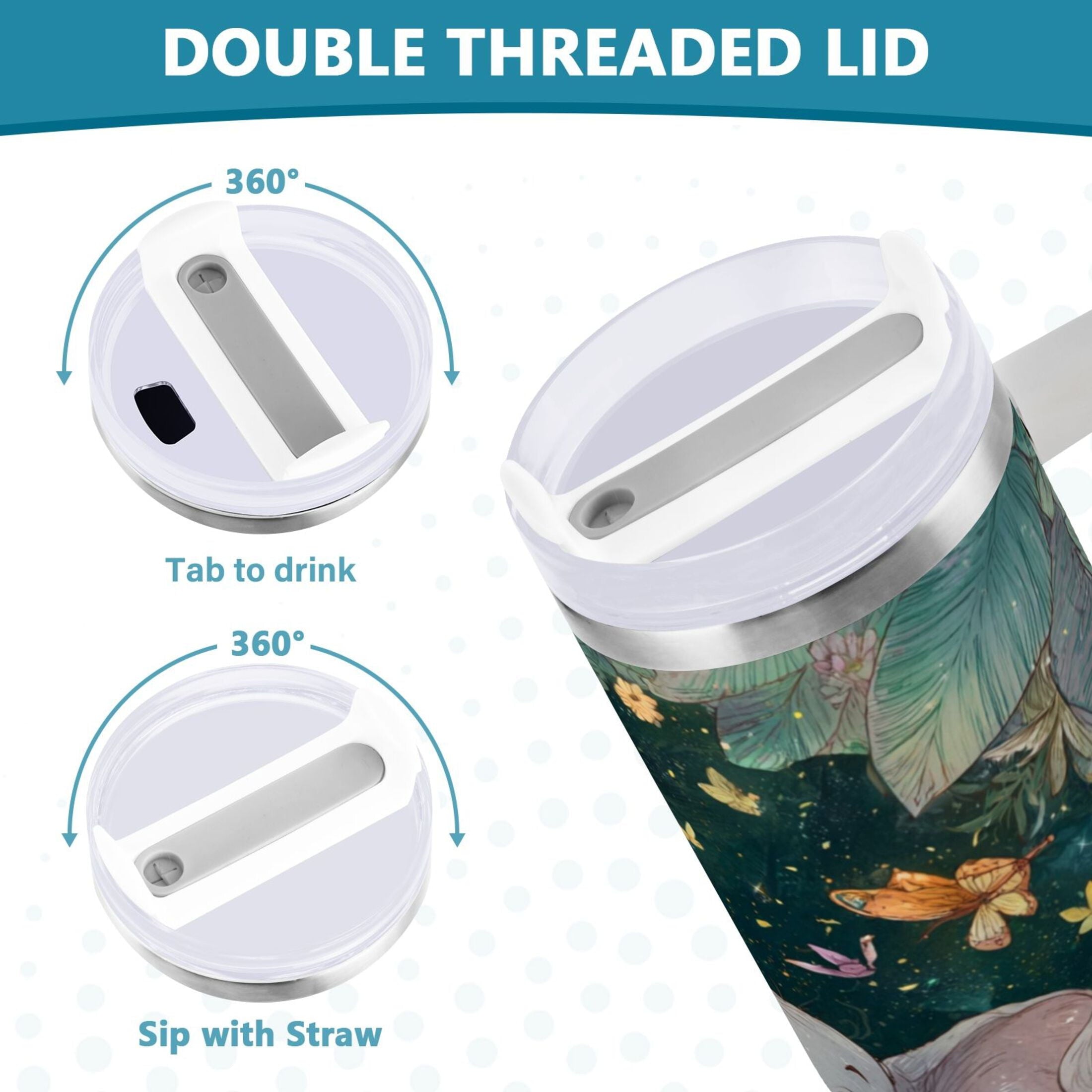 40 oz Insulated Stainless Steel Tumbler Double Wall Stainless Steel Tumbler with 2-Way Drinking Cute Elephant J8YA
