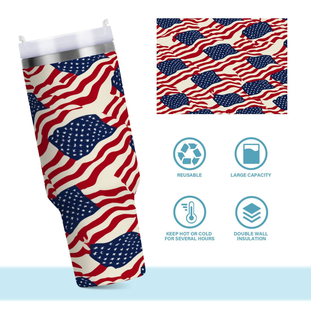 40 oz Insulated Stainless Steel Tumbler Double Wall Stainless Steel Tumbler with 2-Way Drinking Flags Abstract Design D7WS