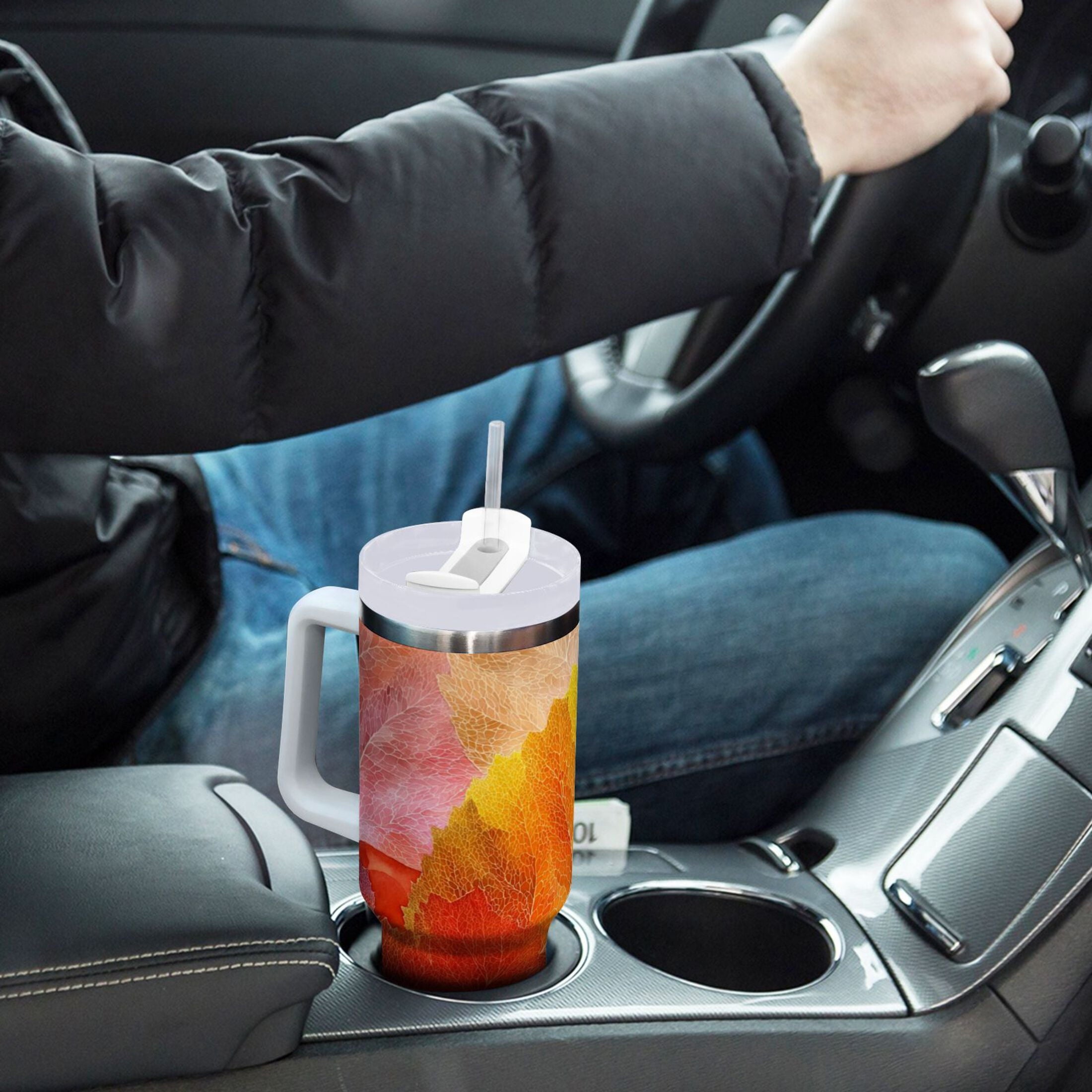 30 oz Insulated Stainless Steel Tumbler Double Wall Stainless Steel Tumbler with 2-Way Drinking Various Shades Autumn Leaves AWPF