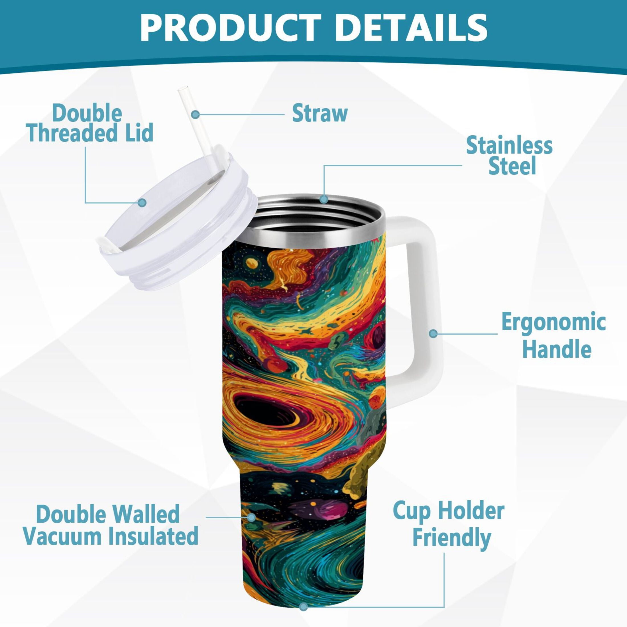 40 oz Insulated Stainless Steel Tumbler Double Wall Stainless Steel Tumbler with 2-Way Drinking Swirling Galaxy ZKIZ
