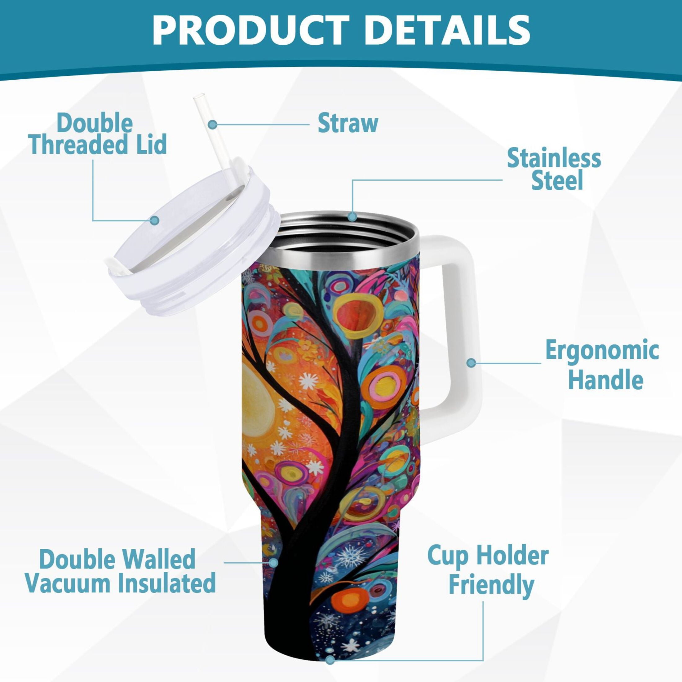 30 oz Insulated Stainless Steel Tumbler Double Wall Stainless Steel Tumbler with 2-Way Drinking Beautiful Abstract Tree Painting P0AU