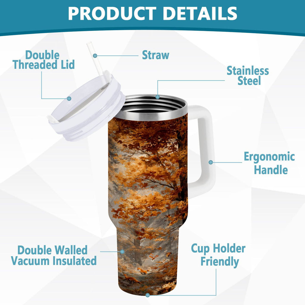 30 oz Insulated Stainless Steel Tumbler Double Wall Stainless Steel Tumbler with 2-Way Drinking Beautiful Autumn Forest USBF