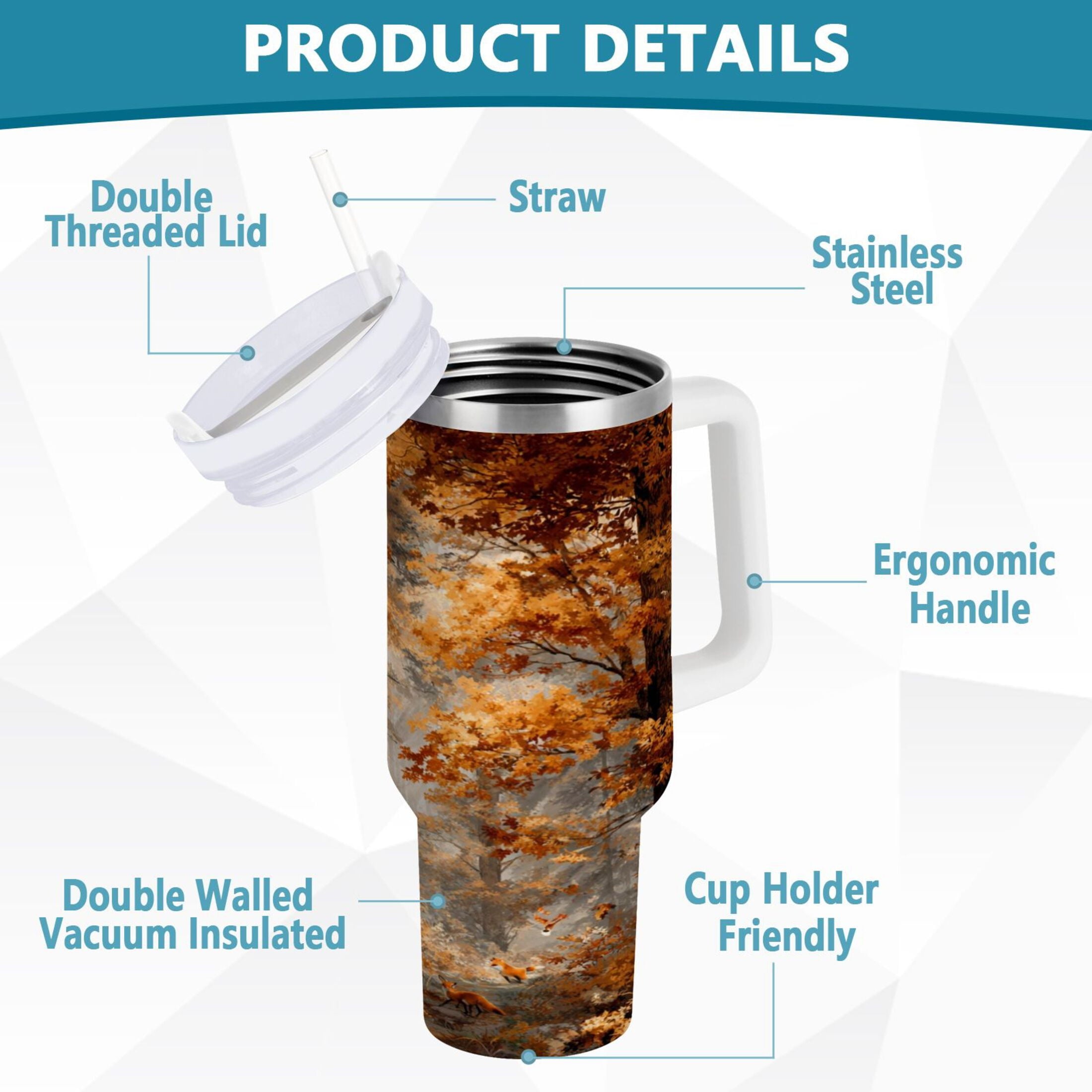 30 oz Insulated Stainless Steel Tumbler Double Wall Stainless Steel Tumbler with 2-Way Drinking Beautiful Autumn Forest USBF