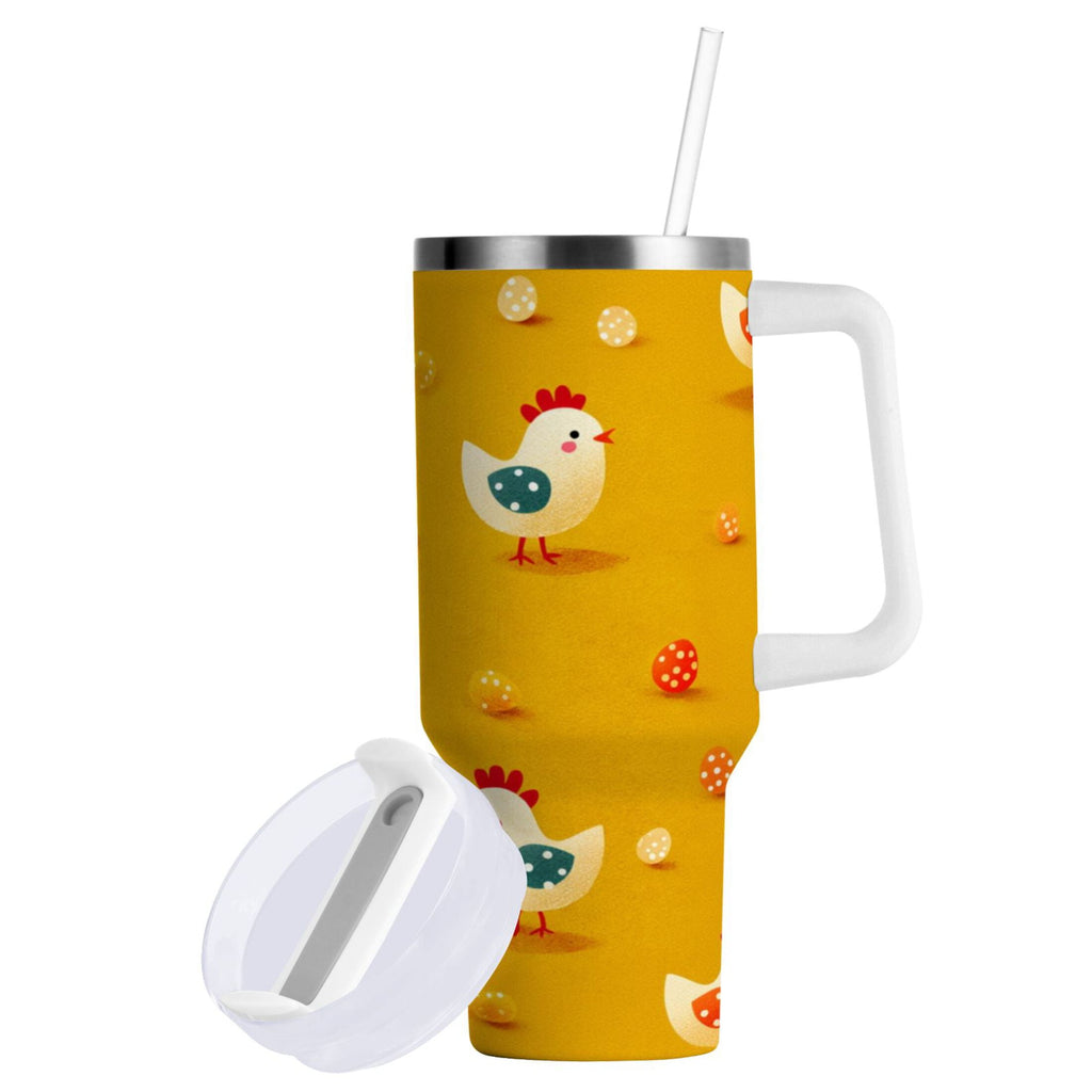 30 oz Insulated Stainless Steel Tumbler Double Wall Stainless Steel Tumbler with 2-Way Drinking Cartoon Chickens Pattern UOY9