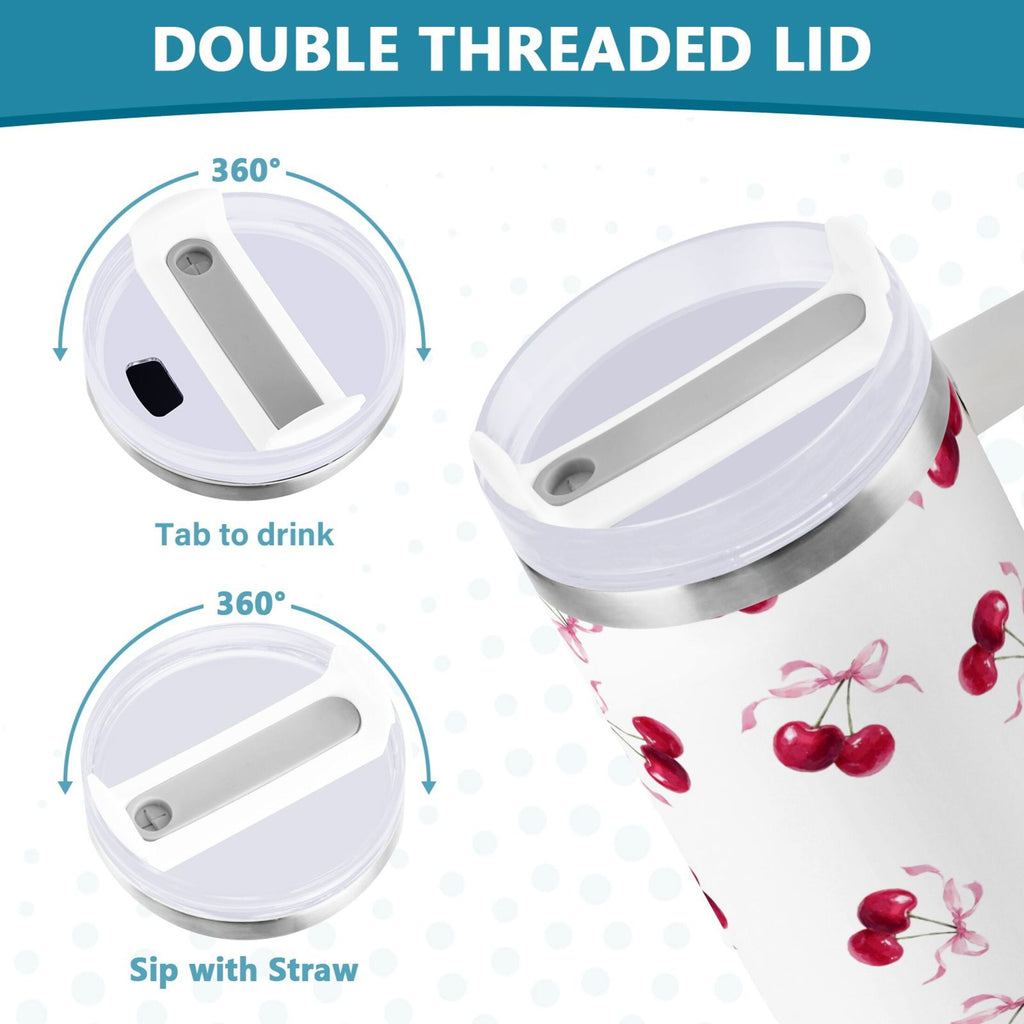 30 oz Insulated Stainless Steel Tumbler Double Wall Stainless Steel Tumbler with 2-Way Drinking Watercolor Cherries Pattern 4FUC