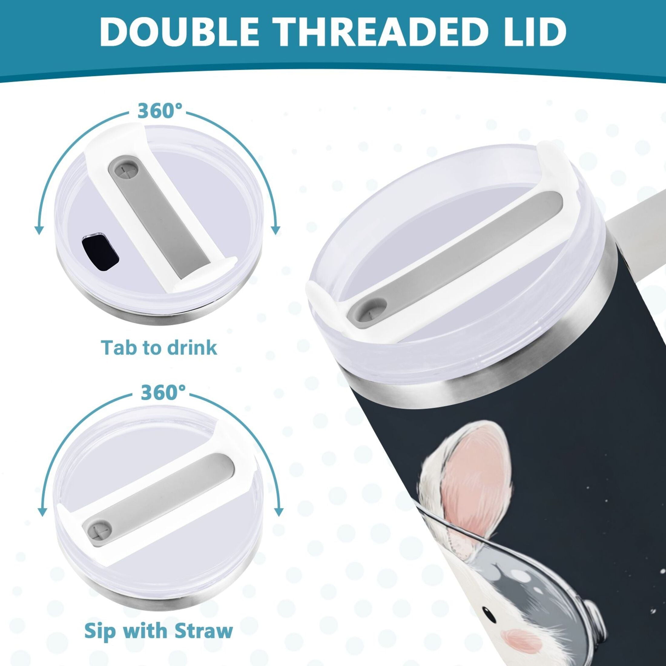 40 oz Insulated Stainless Steel Tumbler Double Wall Stainless Steel Tumbler with 2-Way Drinking Rabbit in A Space ZSU7