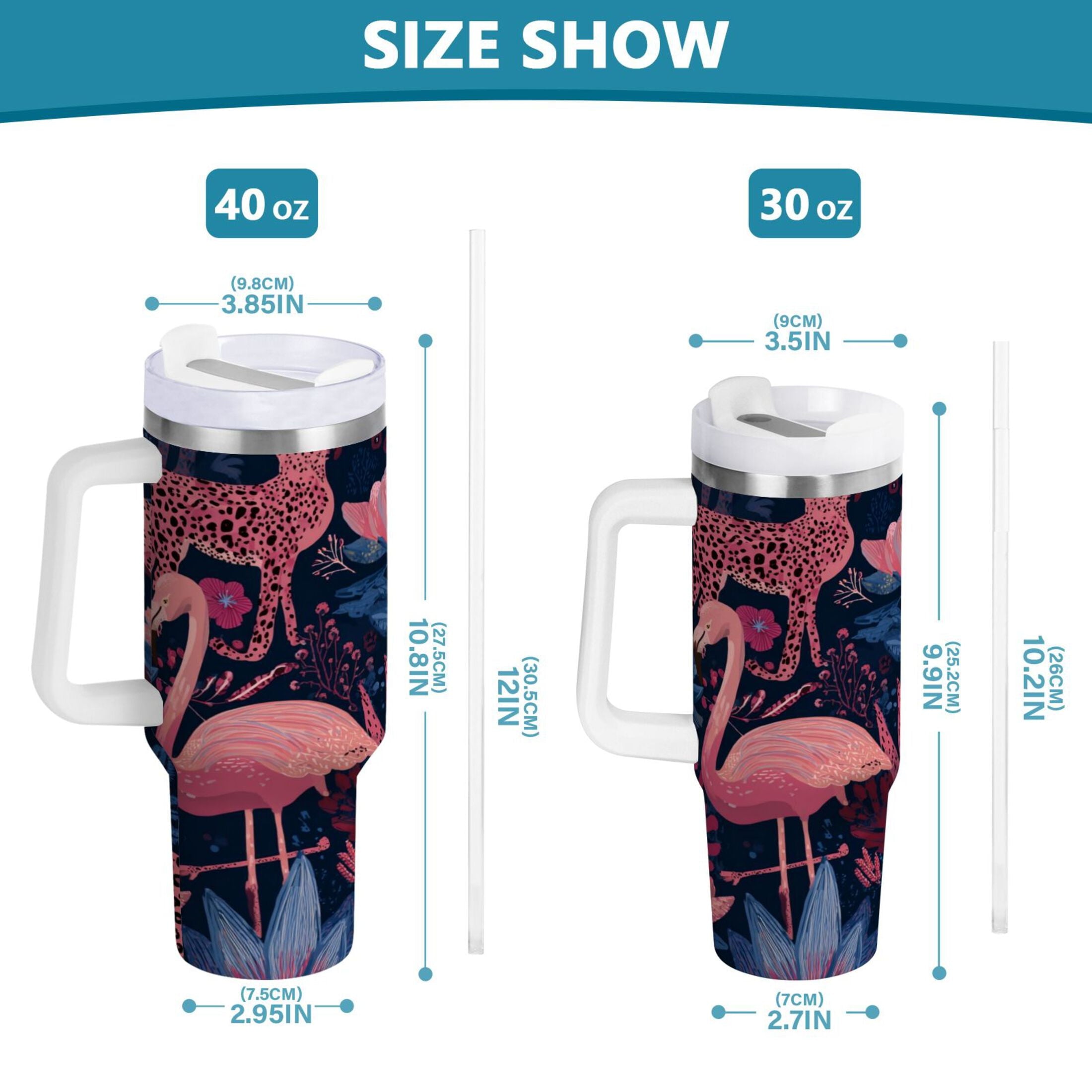 30 oz Insulated Stainless Steel Tumbler Double Wall Stainless Steel Tumbler with 2-Way Drinking Flamingos and Leopard Print 805Q