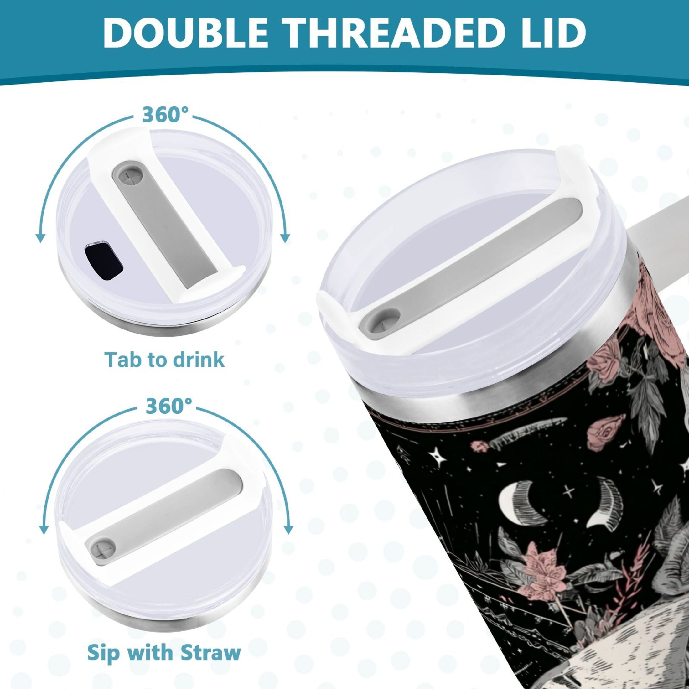 40 oz Insulated Stainless Steel Tumbler Double Wall Stainless Steel Tumbler with 2-Way Drinking Butterfly Surrounded by Flowers YG23