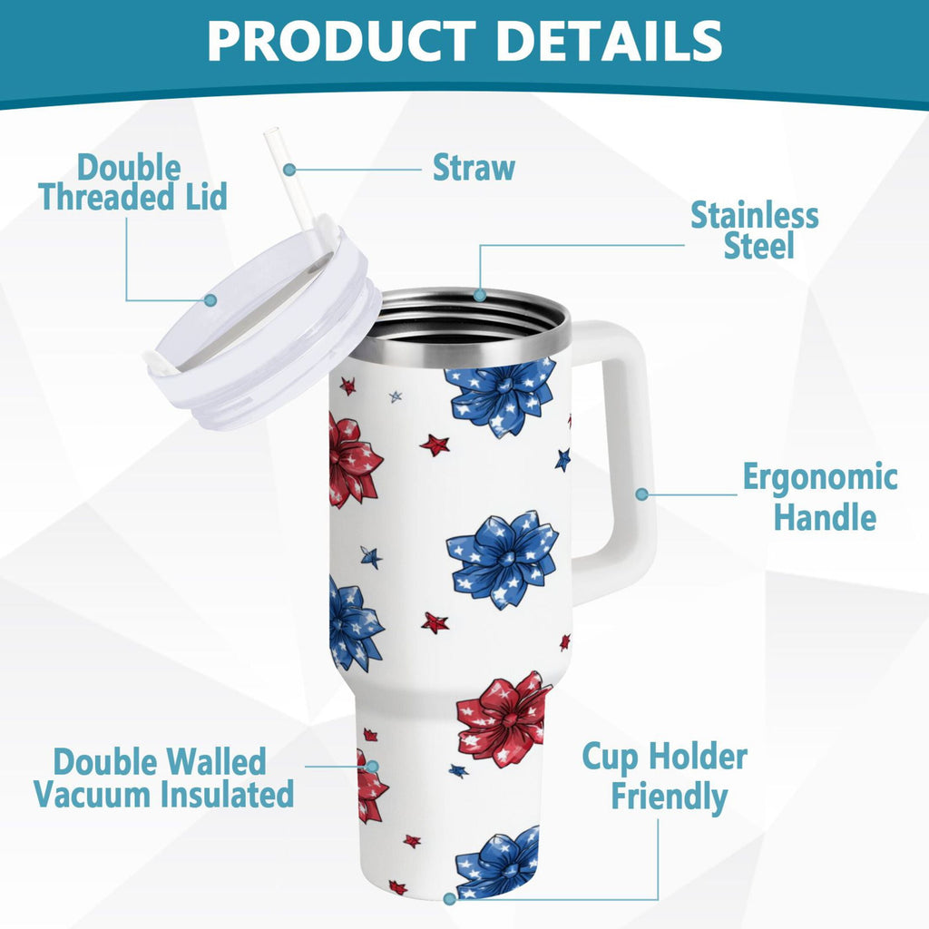 40 oz Insulated Stainless Steel Tumbler Double Wall Stainless Steel Tumbler with 2-Way Drinking Stars and Stripes Puttern Flower HCAG