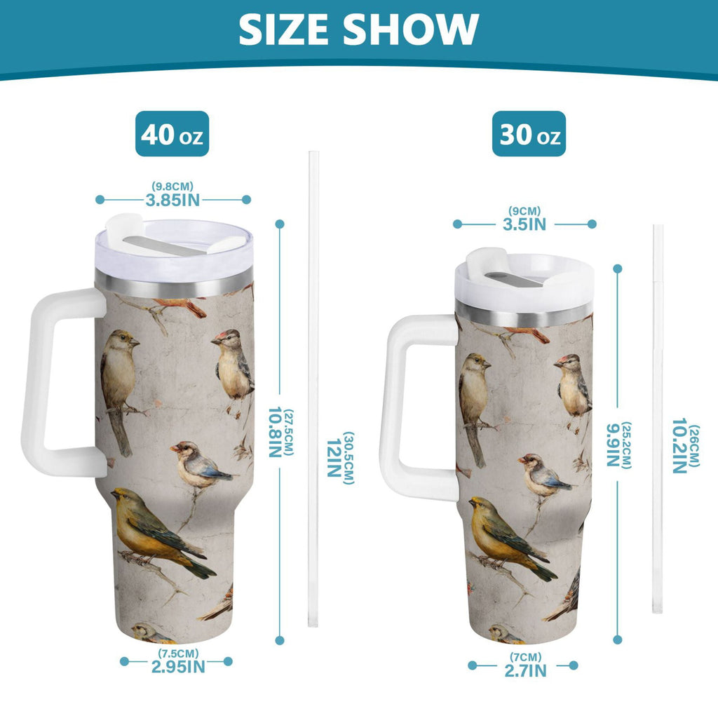 40 oz Insulated Stainless Steel Tumbler Double Wall Stainless Steel Tumbler with 2-Way Drinking Birds Pattern QLKS