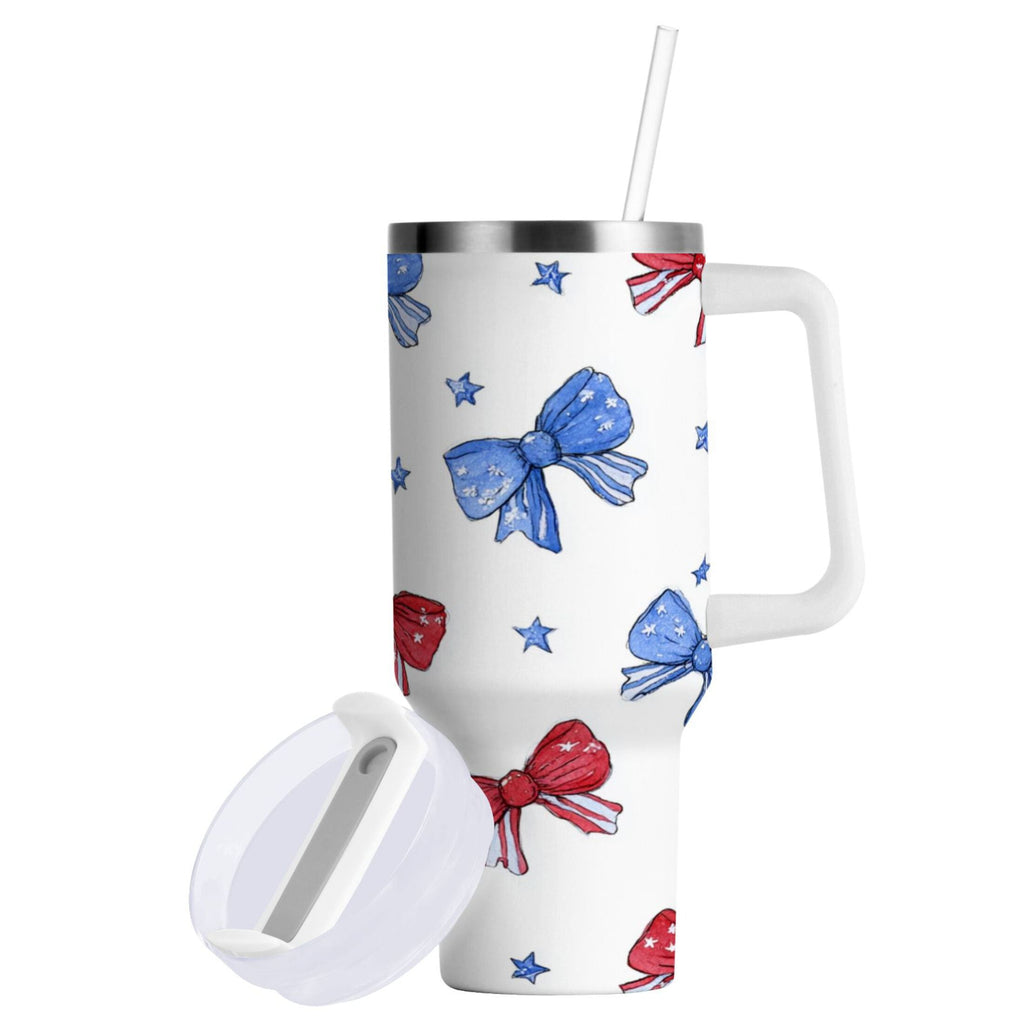 40 oz Insulated Stainless Steel Tumbler Double Wall Stainless Steel Tumbler with 2-Way Drinking Hand-drawn Bows S6BX