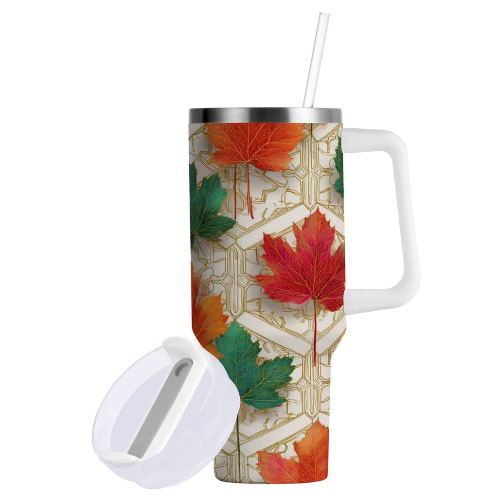 30 oz Insulated Stainless Steel Tumbler Double Wall Stainless Steel Tumbler with 2-Way Drinking Green and Red Maple Leaves YH59