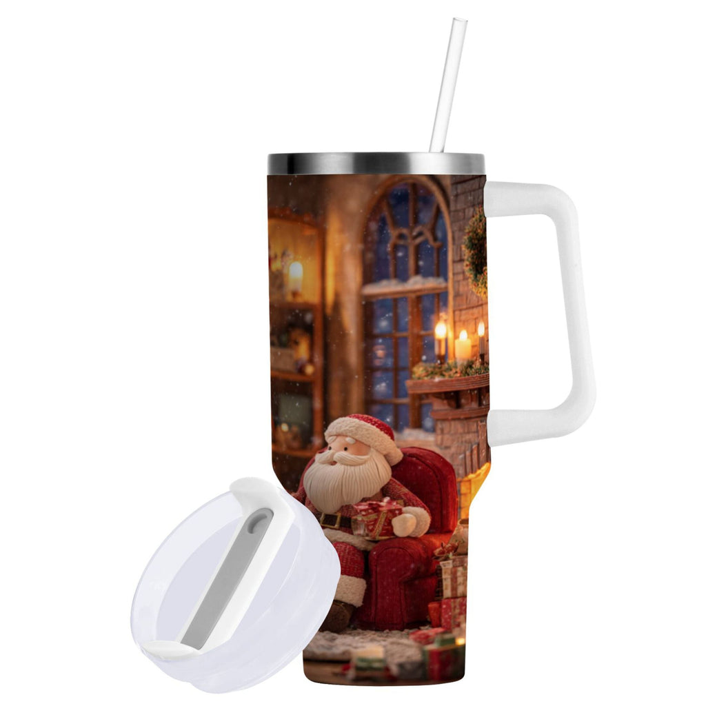 40 oz Insulated Stainless Steel Tumbler Double Wall Stainless Steel Tumbler with 2-Way Drinking Sitting Santa Claus NCAM