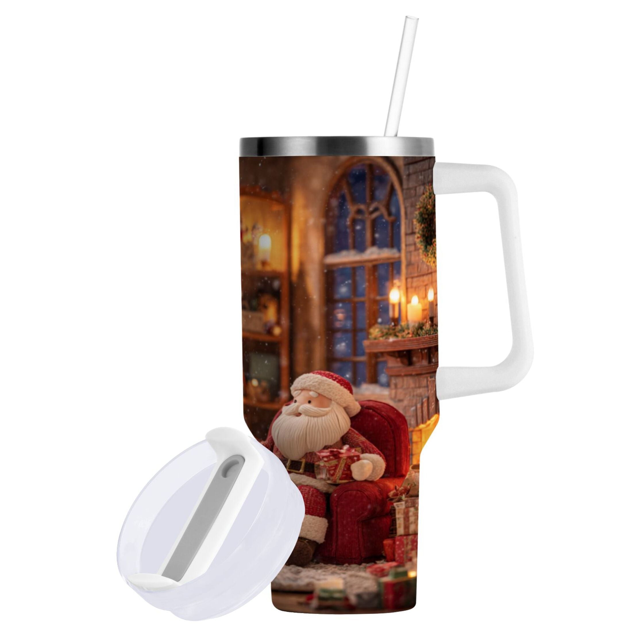 40 oz Insulated Stainless Steel Tumbler Double Wall Stainless Steel Tumbler with 2-Way Drinking Sitting Santa Claus NCAM