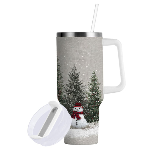 30 oz Insulated Stainless Steel Tumbler Double Wall Stainless Steel Tumbler with 2-Way Drinking Christmas Deer and Snowmen EFHT