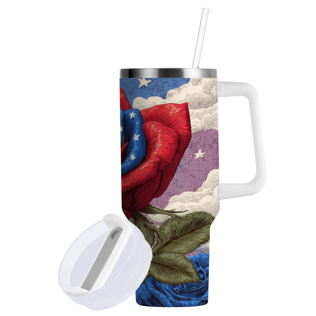40 oz Insulated Stainless Steel Tumbler Double Wall Stainless Steel Tumbler with 2-Way Drinking Roses and Clouds D14B