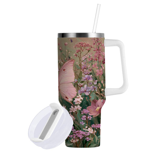 30 oz Insulated Stainless Steel Tumbler Double Wall Stainless Steel Tumbler with 2-Way Drinking Delicate Butterfly 0OM7