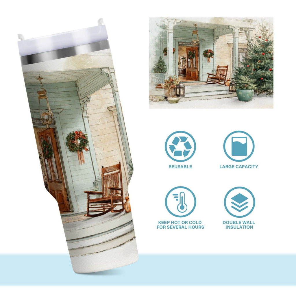30 oz Insulated Stainless Steel Tumbler Double Wall Stainless Steel Tumbler with 2-Way Drinking Charming Christmas Doorway QPD2