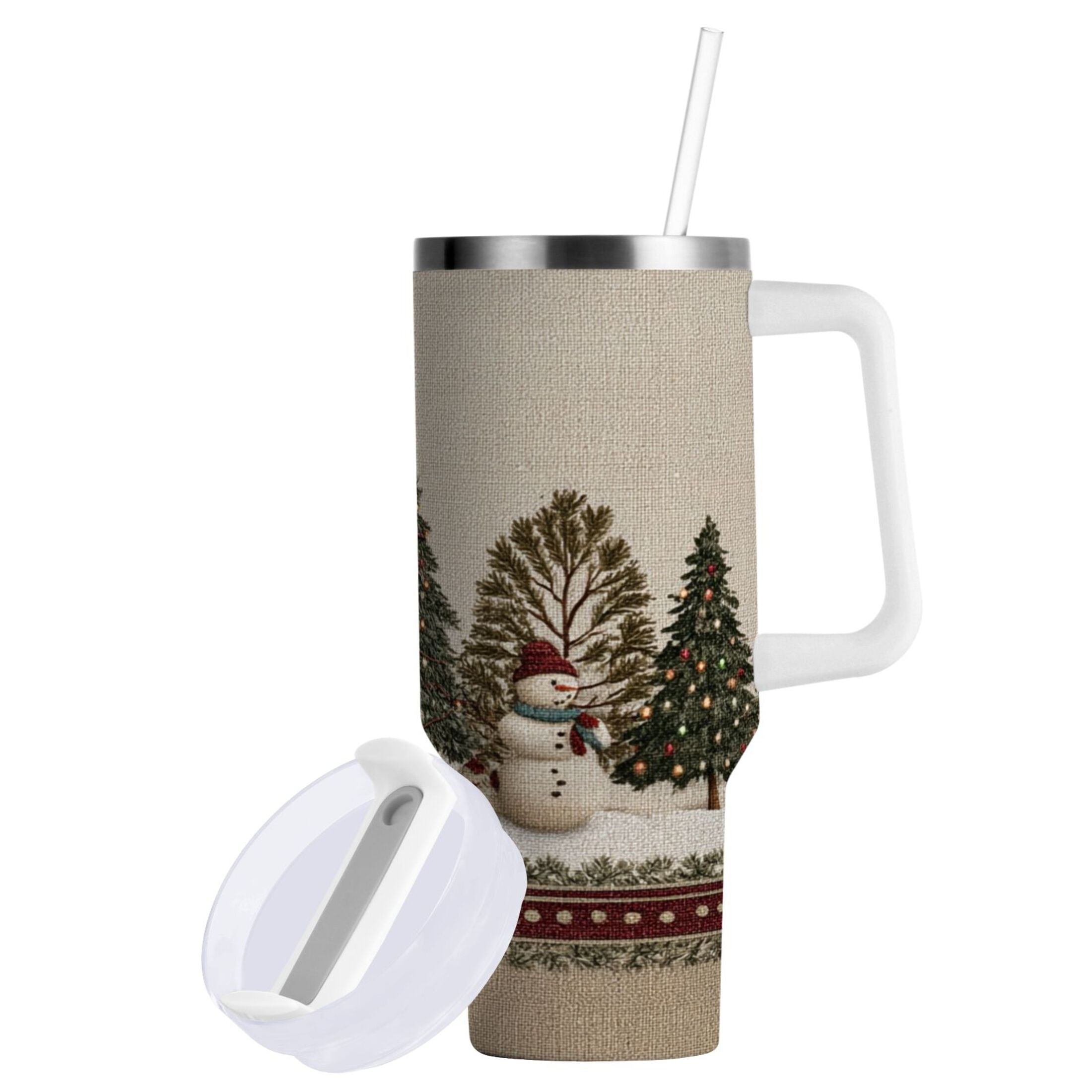 30 oz Insulated Stainless Steel Tumbler Double Wall Stainless Steel Tumbler with 2-Way Drinking Snowmen and Deer in The Forest Q08C
