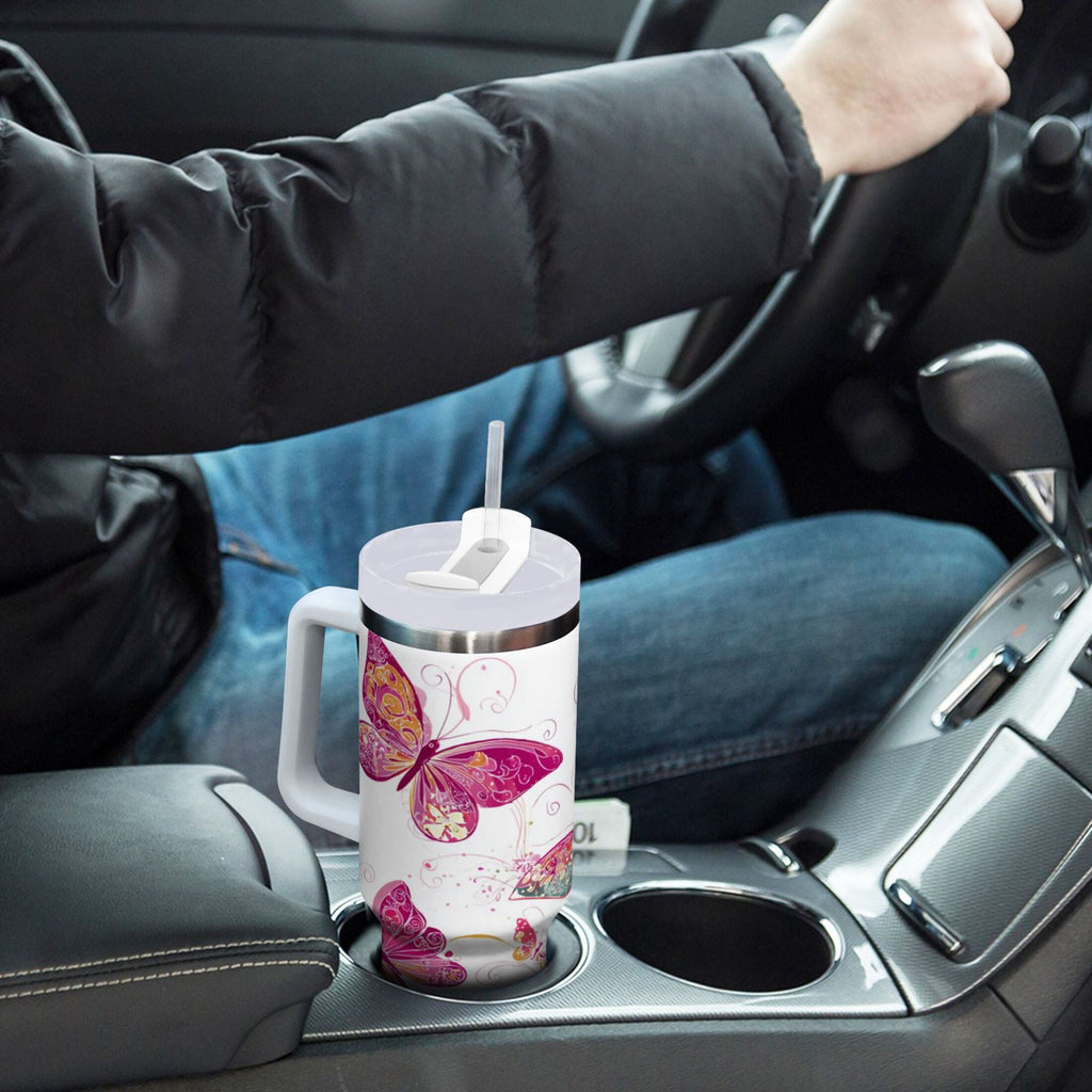 30 oz Insulated Stainless Steel Tumbler Double Wall Stainless Steel Tumbler with 2-Way Drinking Colorful Butterflies 25QE