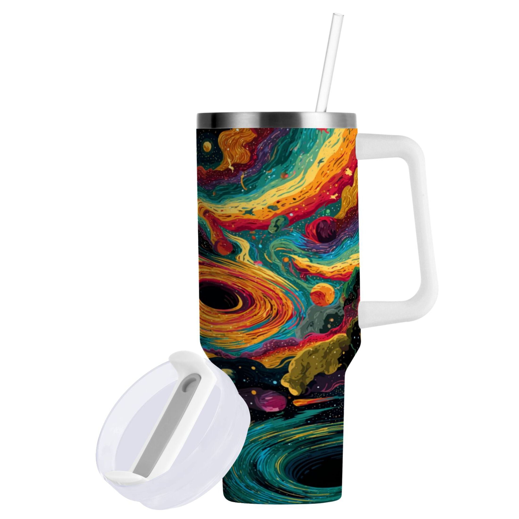 40 oz Insulated Stainless Steel Tumbler Double Wall Stainless Steel Tumbler with 2-Way Drinking Swirling Galaxy ZKIZ