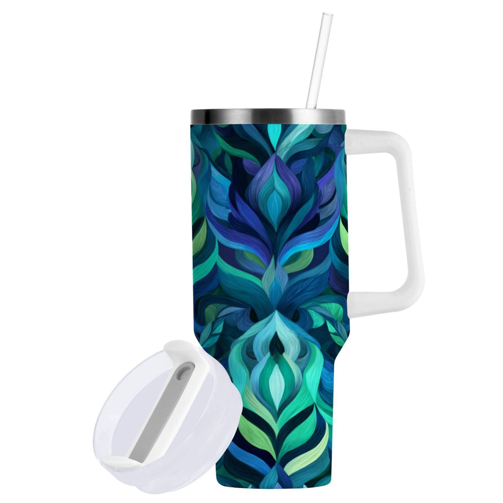 40 oz Insulated Stainless Steel Tumbler Double Wall Stainless Steel Tumbler with 2-Way Drinking Elegant Blue Abstract Shapes 8BDA