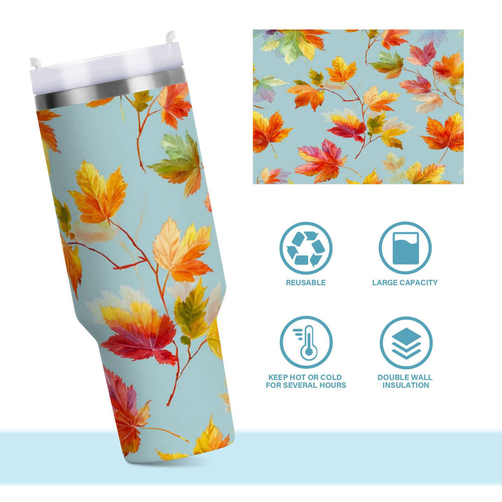 30 oz Insulated Stainless Steel Tumbler Double Wall Stainless Steel Tumbler with 2-Way Drinking Colorful Autumn Maple Leaves S2NS