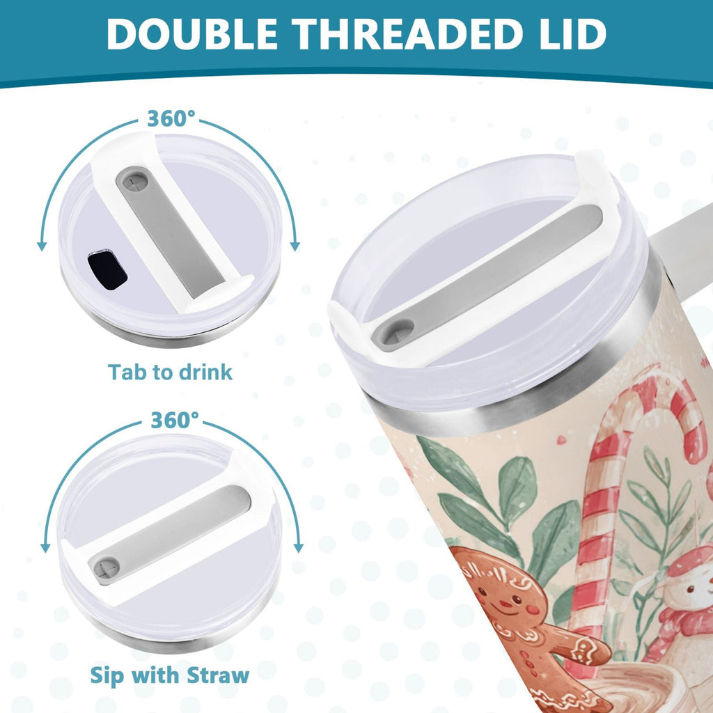 30 oz Insulated Stainless Steel Tumbler Double Wall Stainless Steel Tumbler with 2-Way Drinking Cute Christmas Design ZVFT