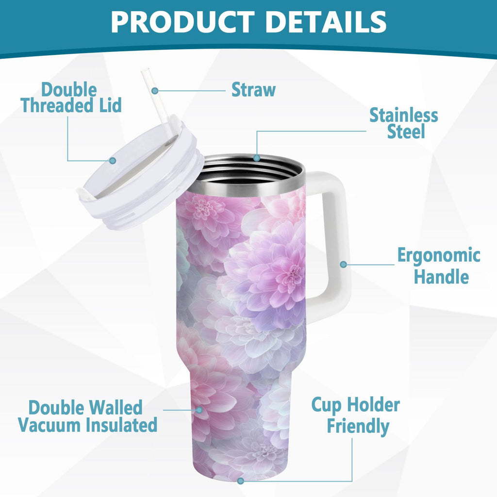 30 oz Insulated Stainless Steel Tumbler Double Wall Stainless Steel Tumbler with 2-Way Drinking Cute Pastel Watercolor Floral 4A58