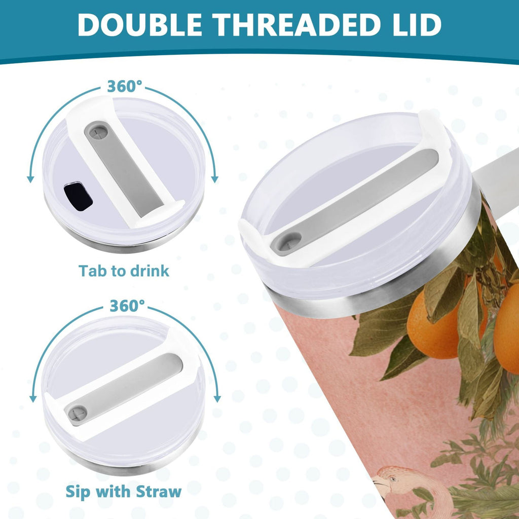 40 oz Insulated Stainless Steel Tumbler Double Wall Stainless Steel Tumbler with 2-Way Drinking Flamingos in Tropical Garden RY99