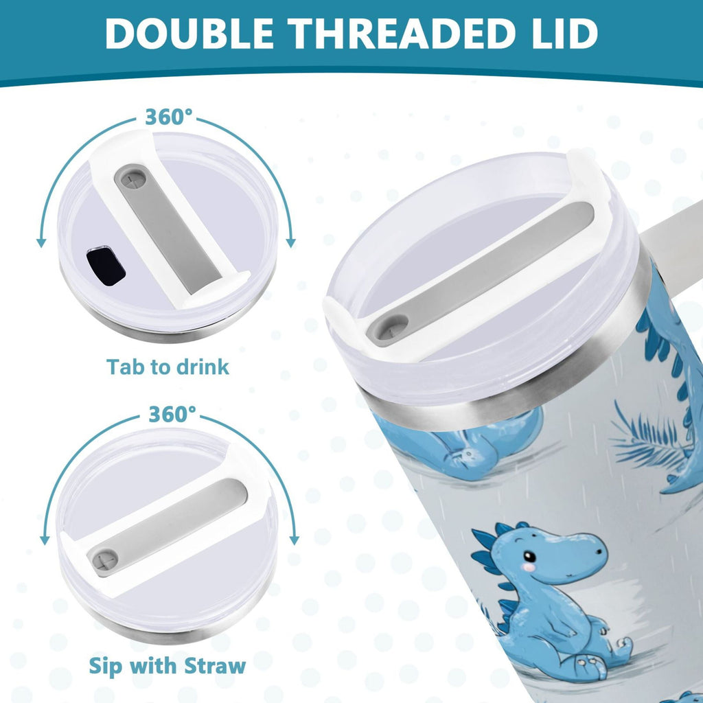 30 oz Insulated Stainless Steel Tumbler Double Wall Stainless Steel Tumbler with 2-Way Drinking Cartoon Blue Dinosaurs 73KN