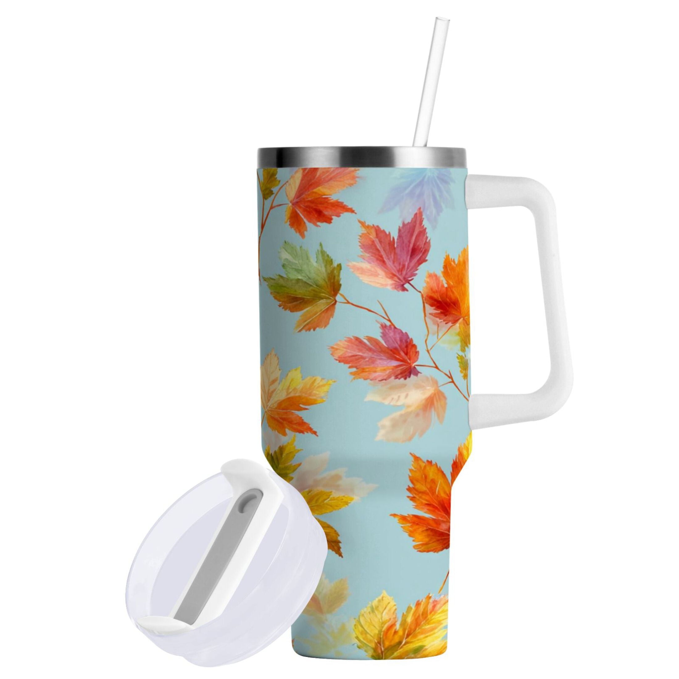 30 oz Insulated Stainless Steel Tumbler Double Wall Stainless Steel Tumbler with 2-Way Drinking Colorful Autumn Maple Leaves S2NS