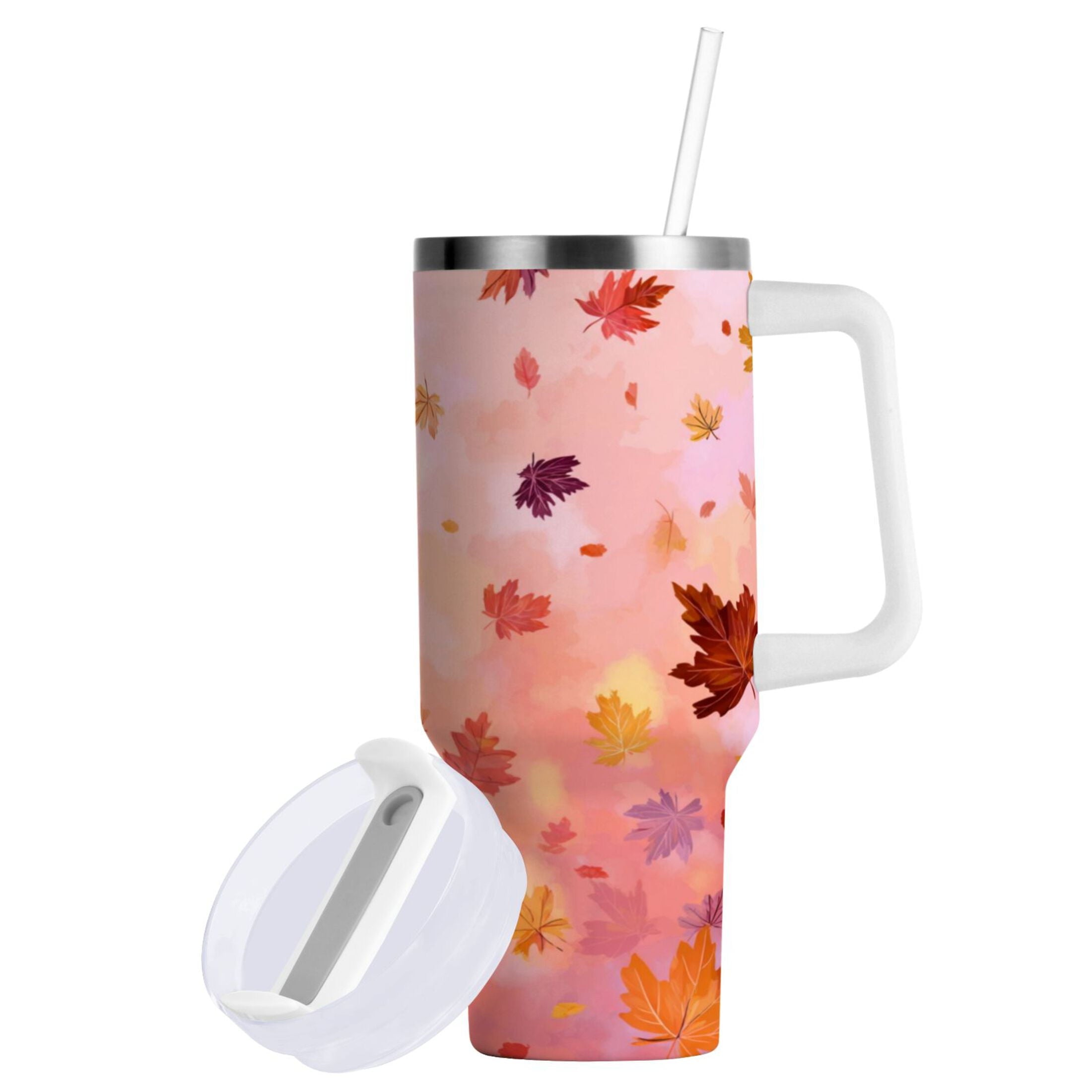 30 oz Insulated Stainless Steel Tumbler Double Wall Stainless Steel Tumbler with 2-Way Drinking Autumn Leaves Falling KXBZ