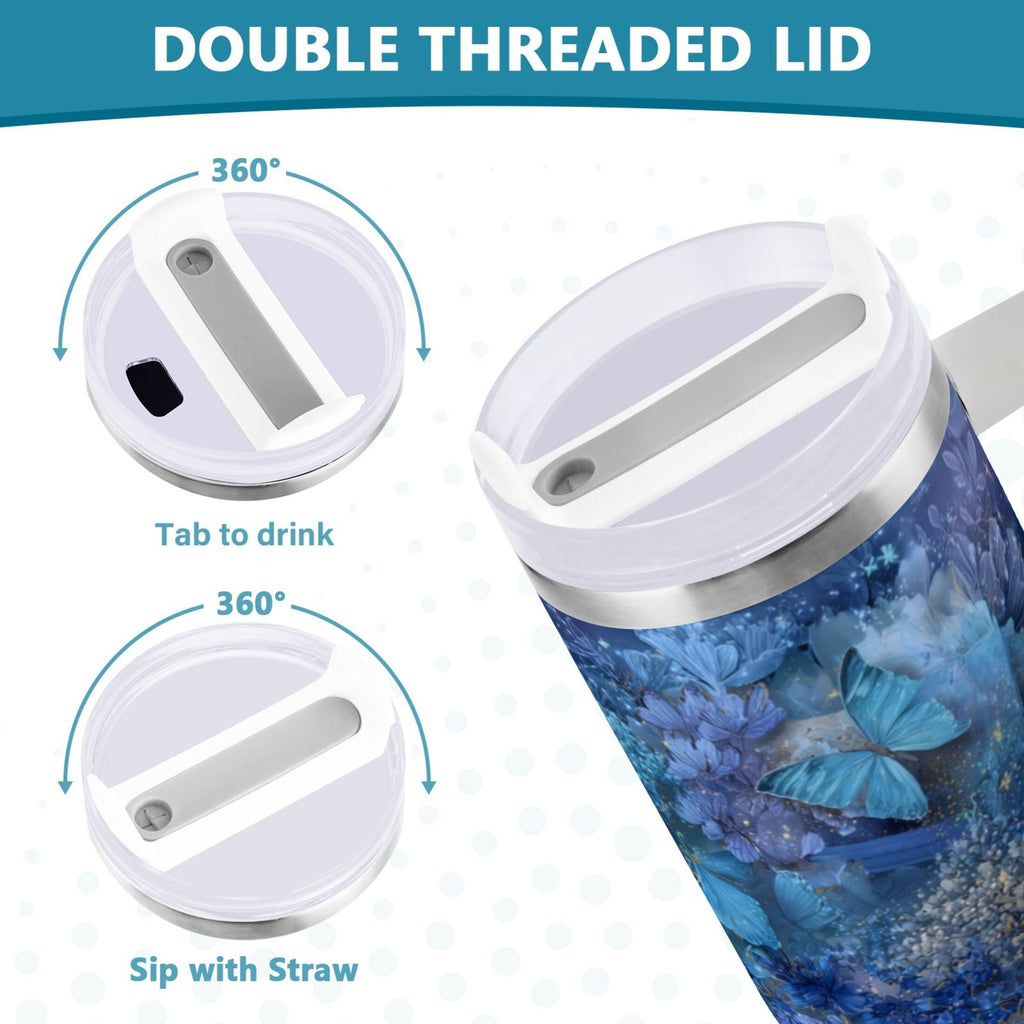 30 oz Insulated Stainless Steel Tumbler Double Wall Stainless Steel Tumbler with 2-Way Drinking Butterflies Books and Flowers TJRO