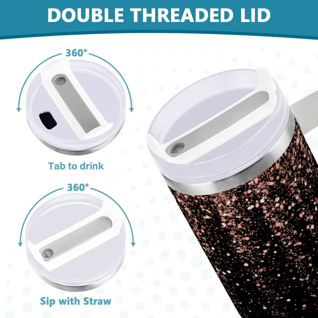40 oz Insulated Stainless Steel Tumbler Double Wall Stainless Steel Tumbler with 2-Way Drinking Rose Gold Glitter CWRT